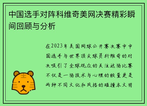 中国选手对阵科维奇美网决赛精彩瞬间回顾与分析