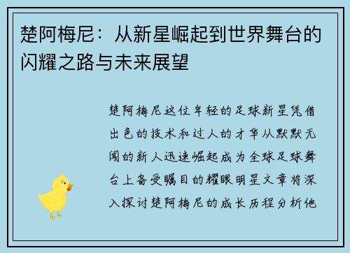 楚阿梅尼：从新星崛起到世界舞台的闪耀之路与未来展望