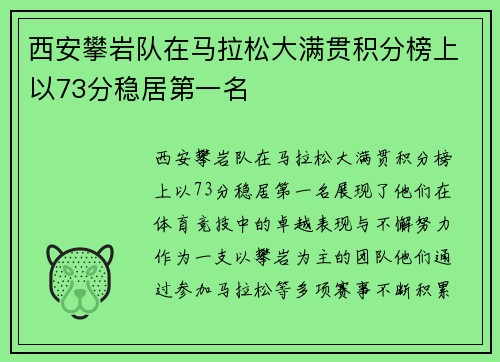 西安攀岩队在马拉松大满贯积分榜上以73分稳居第一名