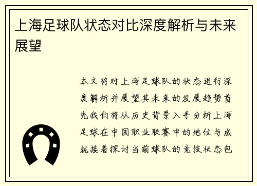 上海足球队状态对比深度解析与未来展望